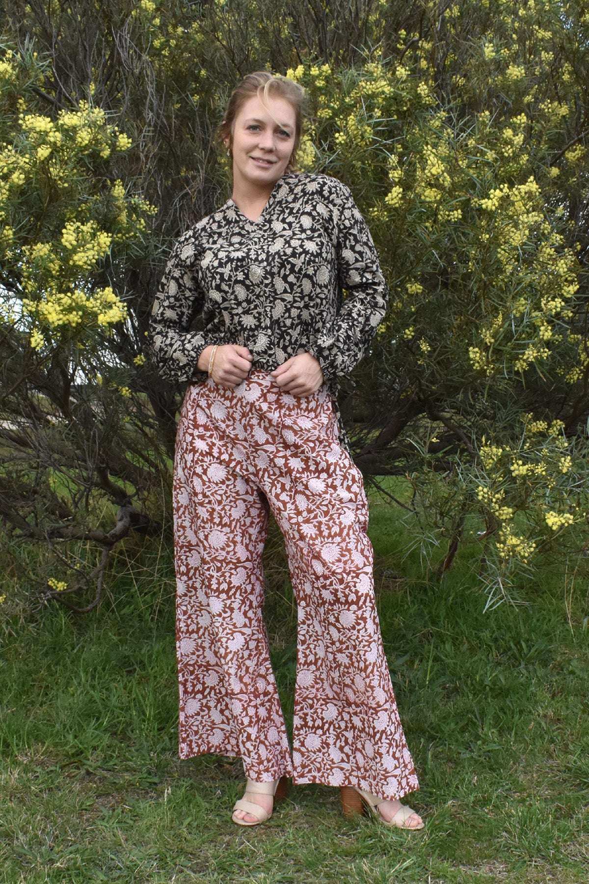 Amber Hand Block Print Flare Pants