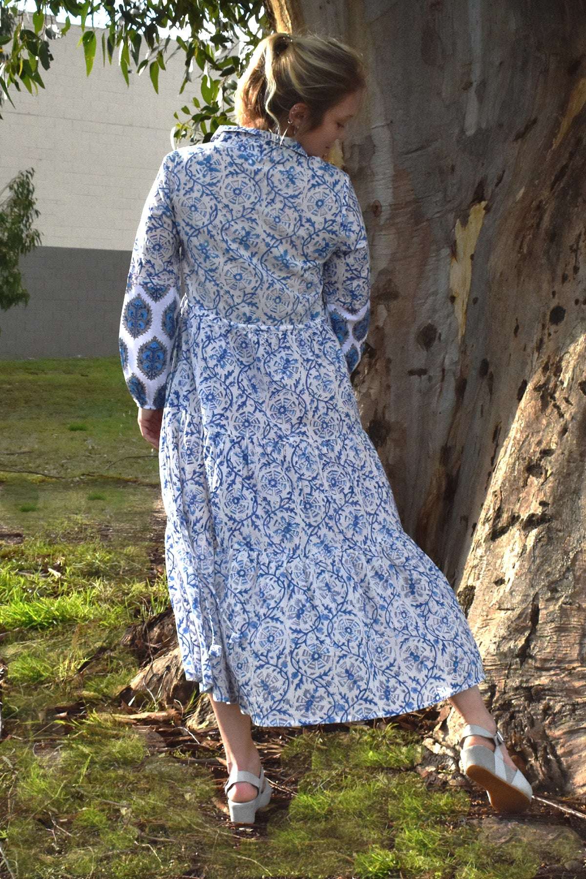 Iris Fine Cotton Handprinted Midi Dress