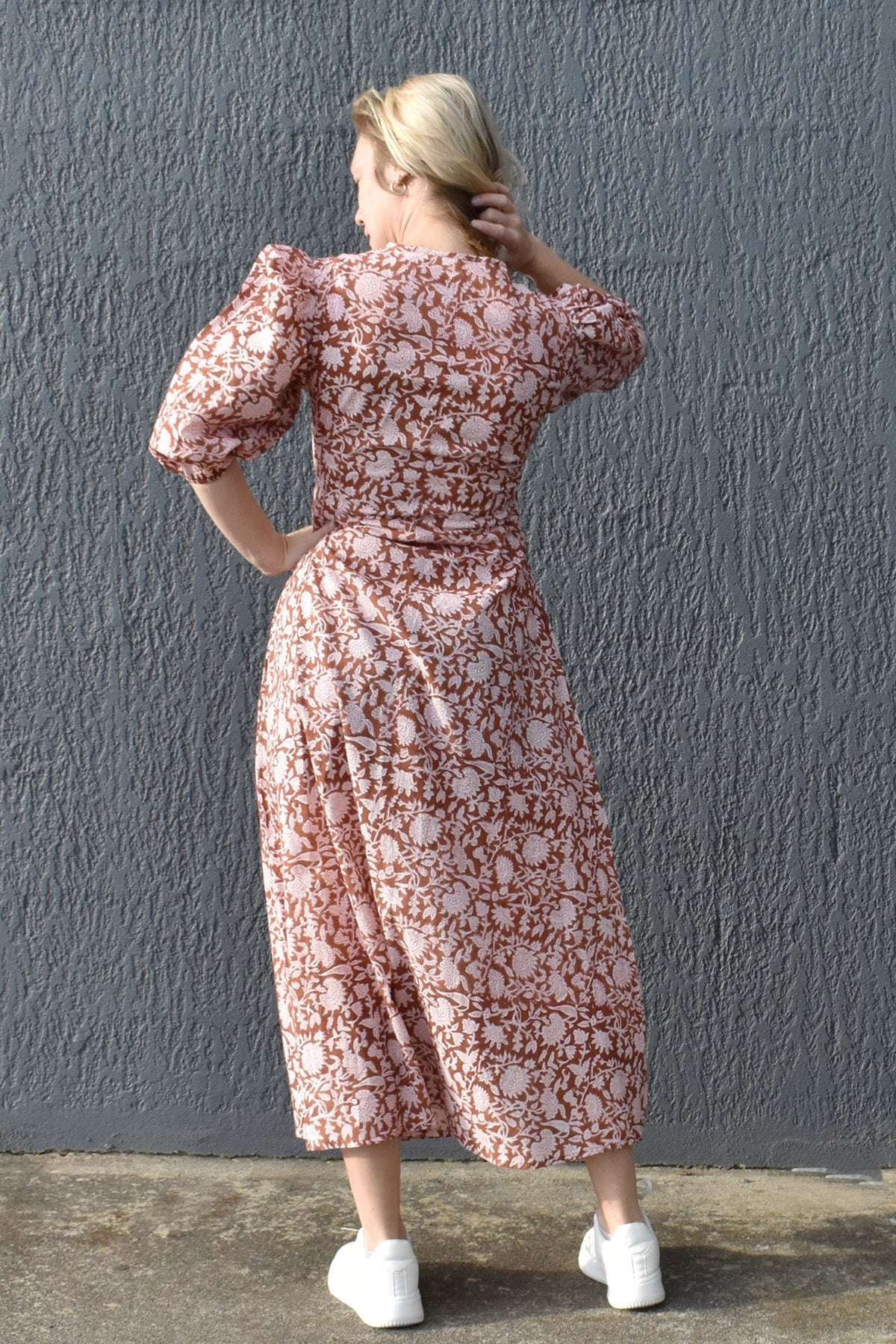Zephyr Floral Cotton Hand Block Printed Wrap Crossover Dress