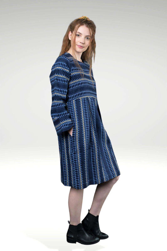 Kathryn Slate Blue Navy & Gold Lurex Jacquard Maxi Dress with Cotton Lining