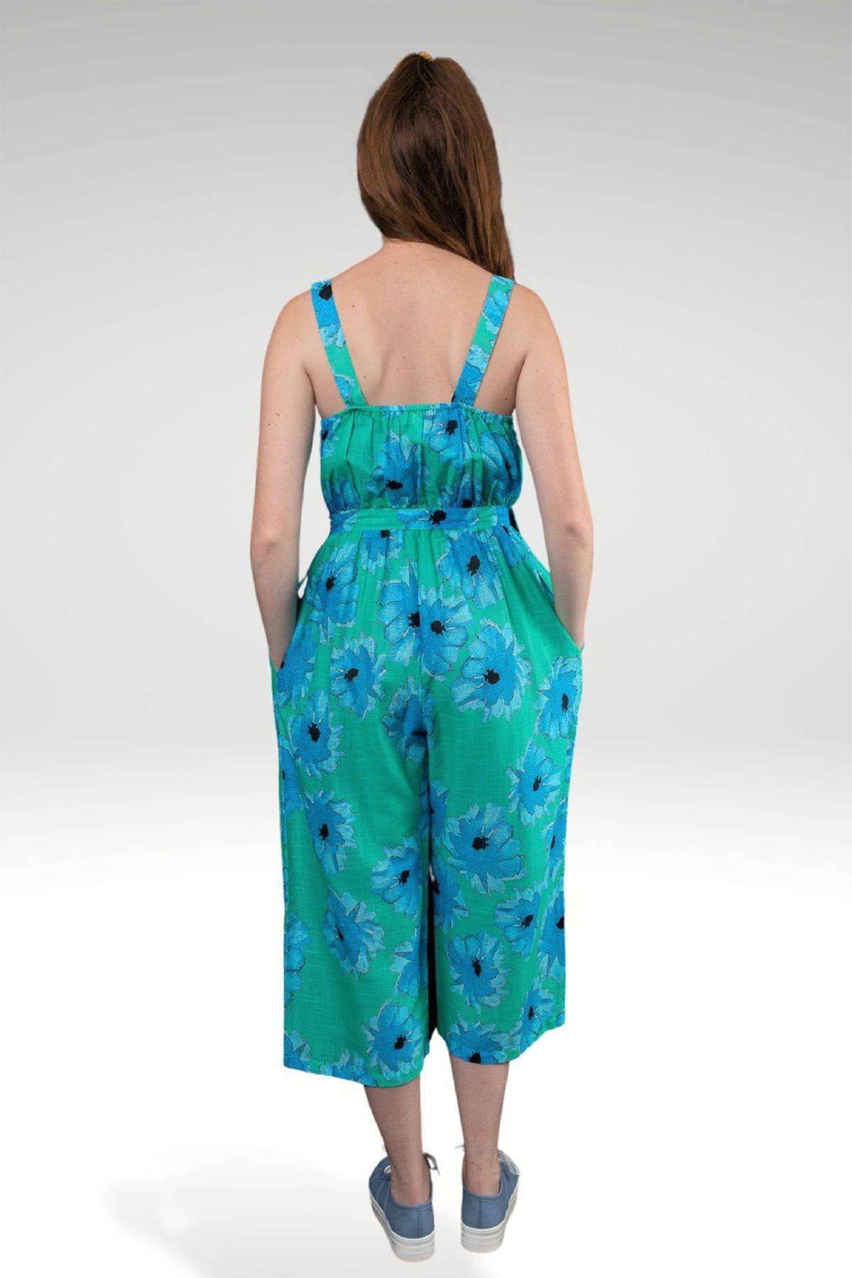 Lara Tonal Floral Print Cotton Cropped Jumpsuit