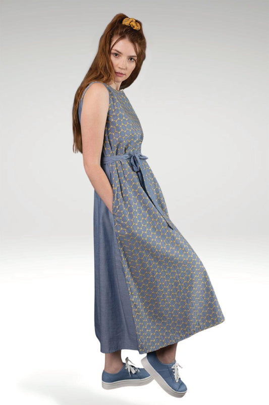 LIANA EMBROIDERED CHAMBRAY DRESS- YELLOW EMB - zohaonline