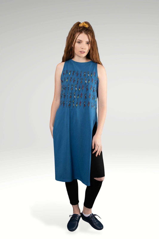 Aidan African Dancing Figure Printed & Embroidered Cotton Jersey Maxi Top