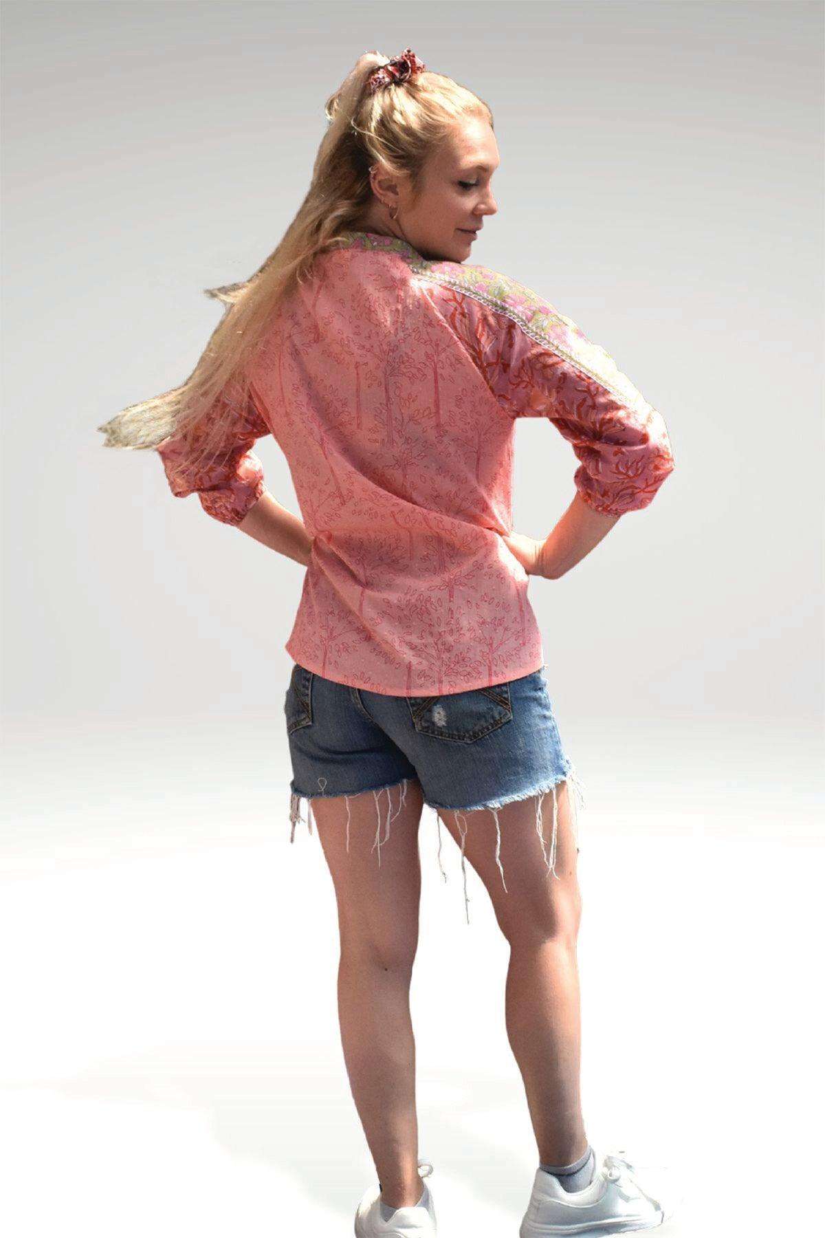 Aleena Pink Patchwork Hand Block Printed Cotton Boho Top