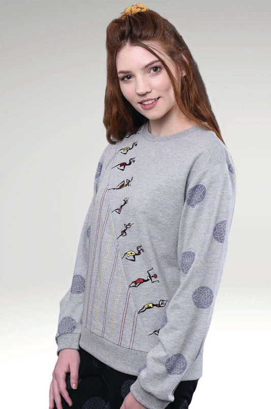 Eloise Blue Grey African Embroidered Mandala Print Cotton Boho Sweatshirt