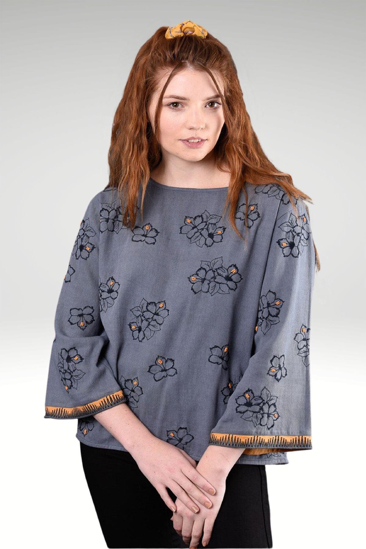 ARABELLA FLORAL EMBROIDERED TOP - zohaonline- front view on model