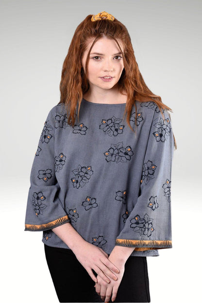 ARABELLA FLORAL EMBROIDERED TOP - zohaonline- front view on model