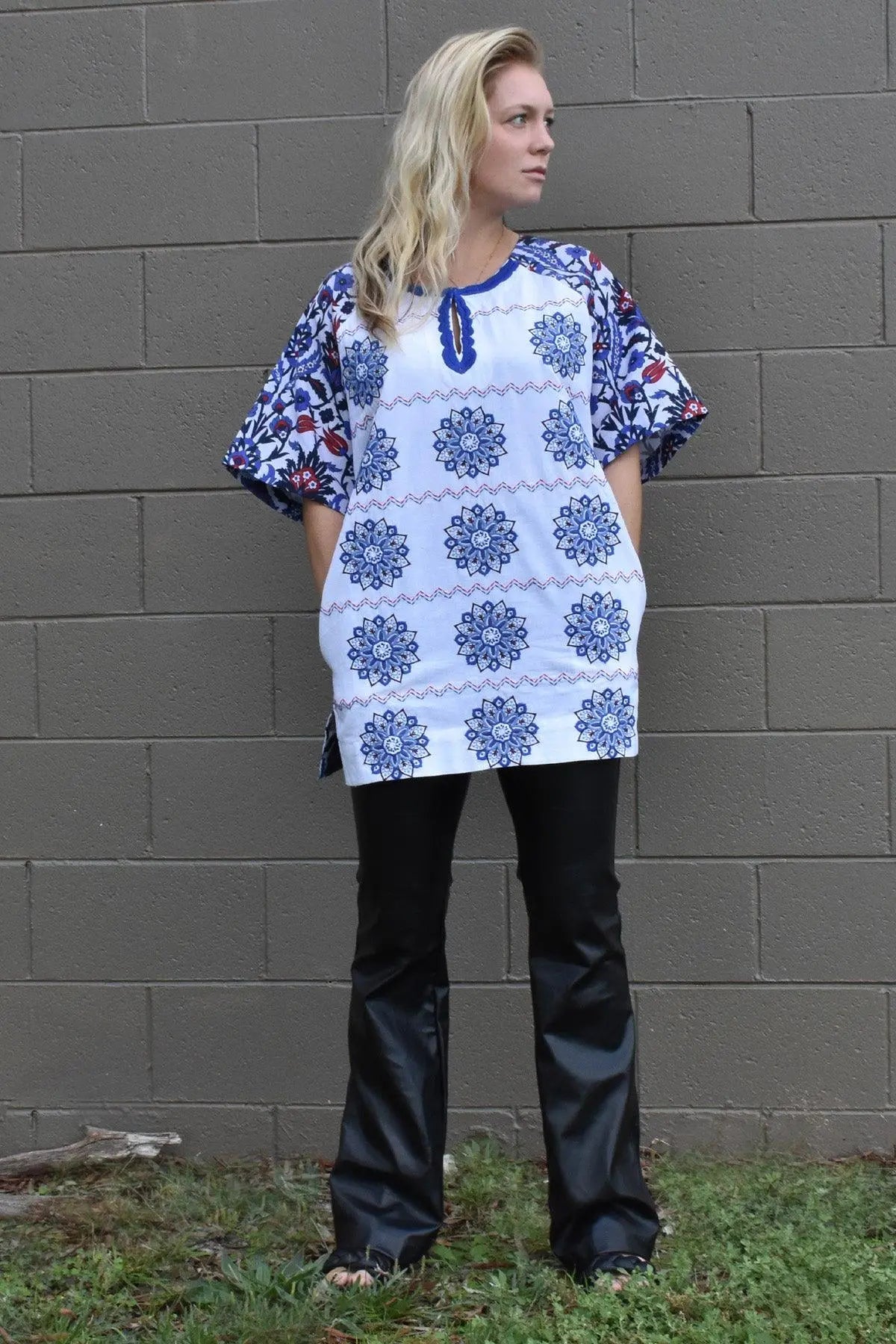 CELESTE EMBROIDERED TUNIC- PERFECT AS A LONG WOMEN'S TOP TO PAIR WITH PANTS OR LEGGINGS  - zohaonline
