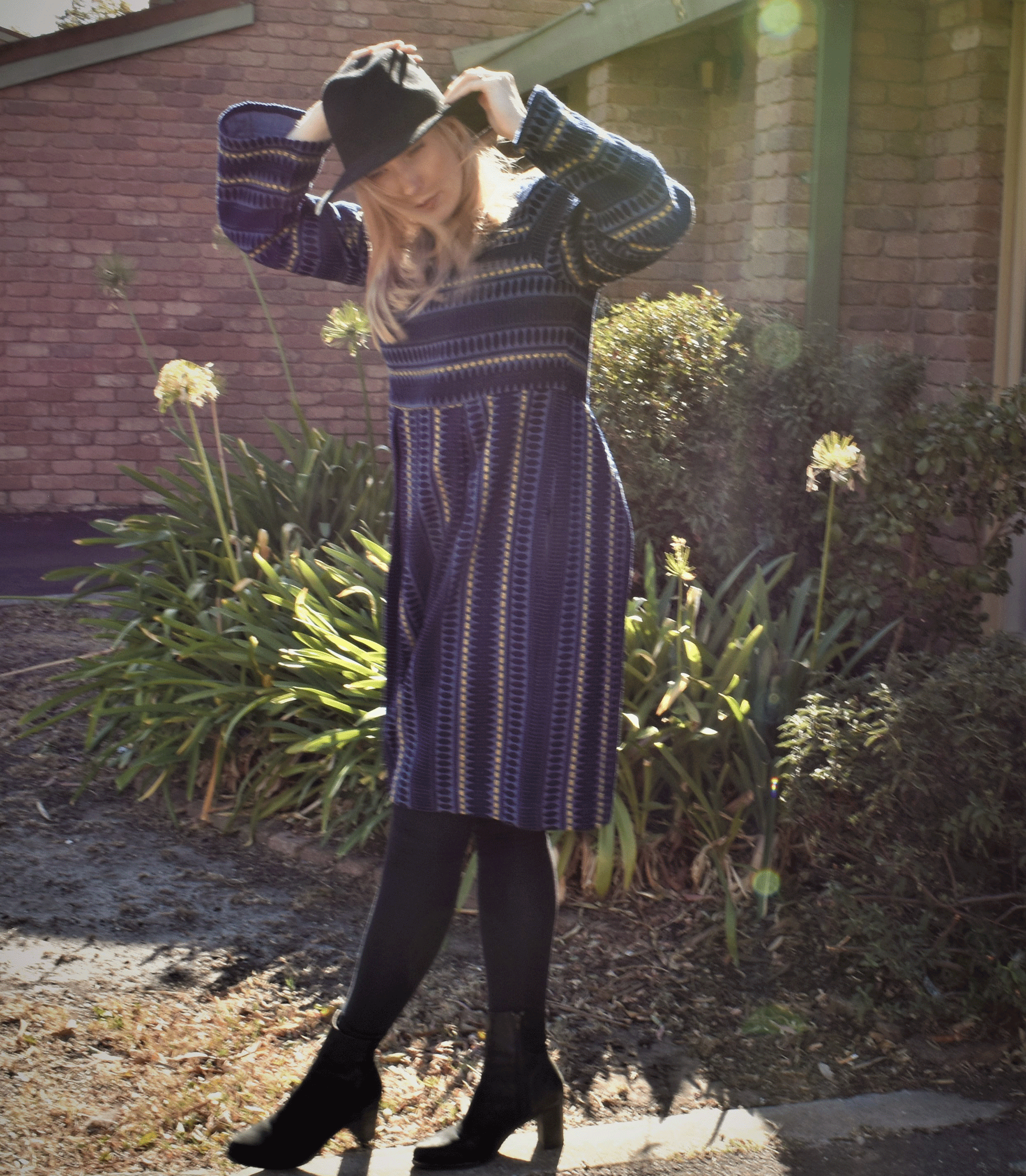KAITLYN JACQUARD  DRESS - zohaonline- worn with tights and boots