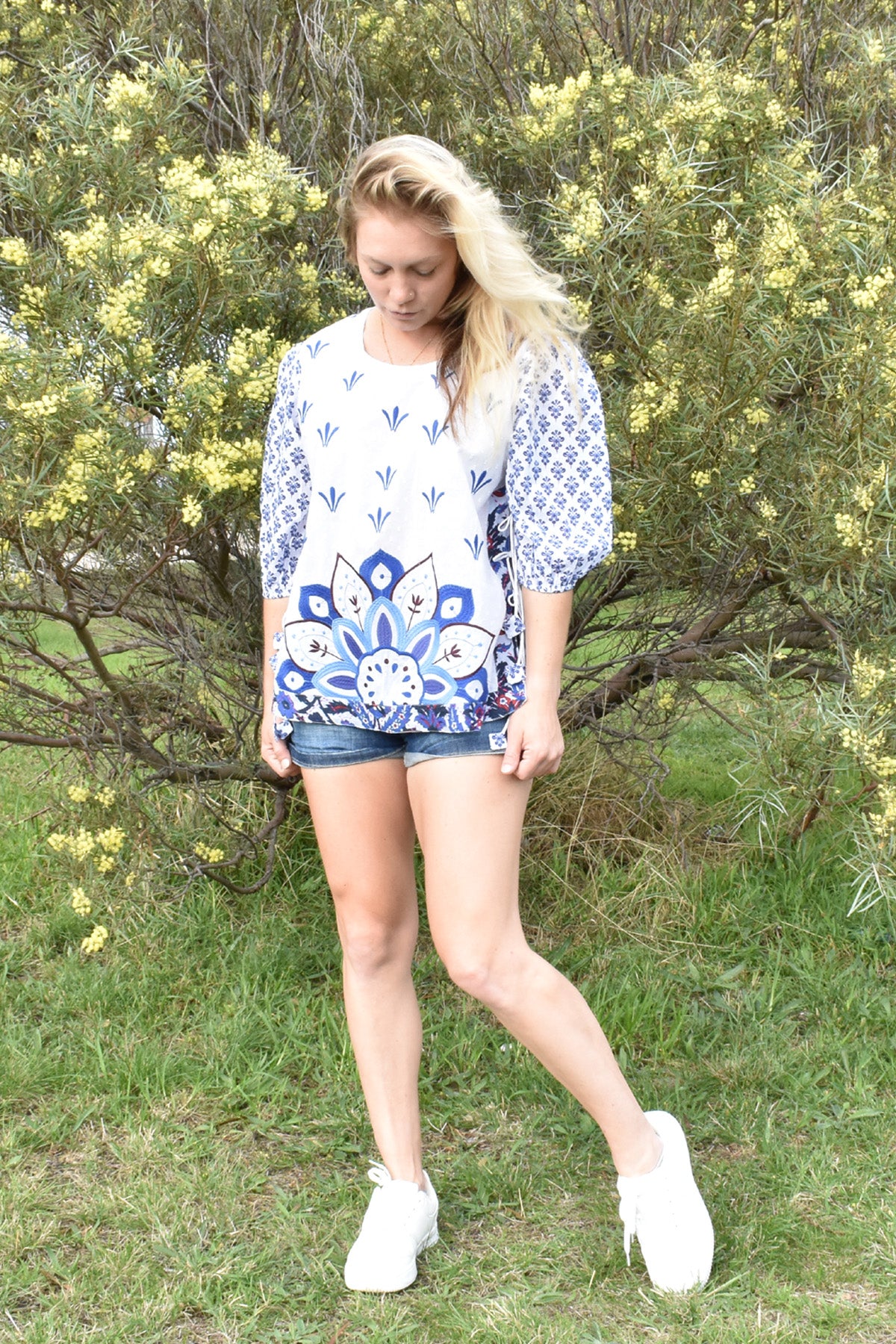 ASTRID EMBROIDERED TOP IN SWISS DOT FABRIC - zohaonline