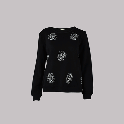 ADAH FLORAL EMBROIDERED KNIT TOP - zohaonline