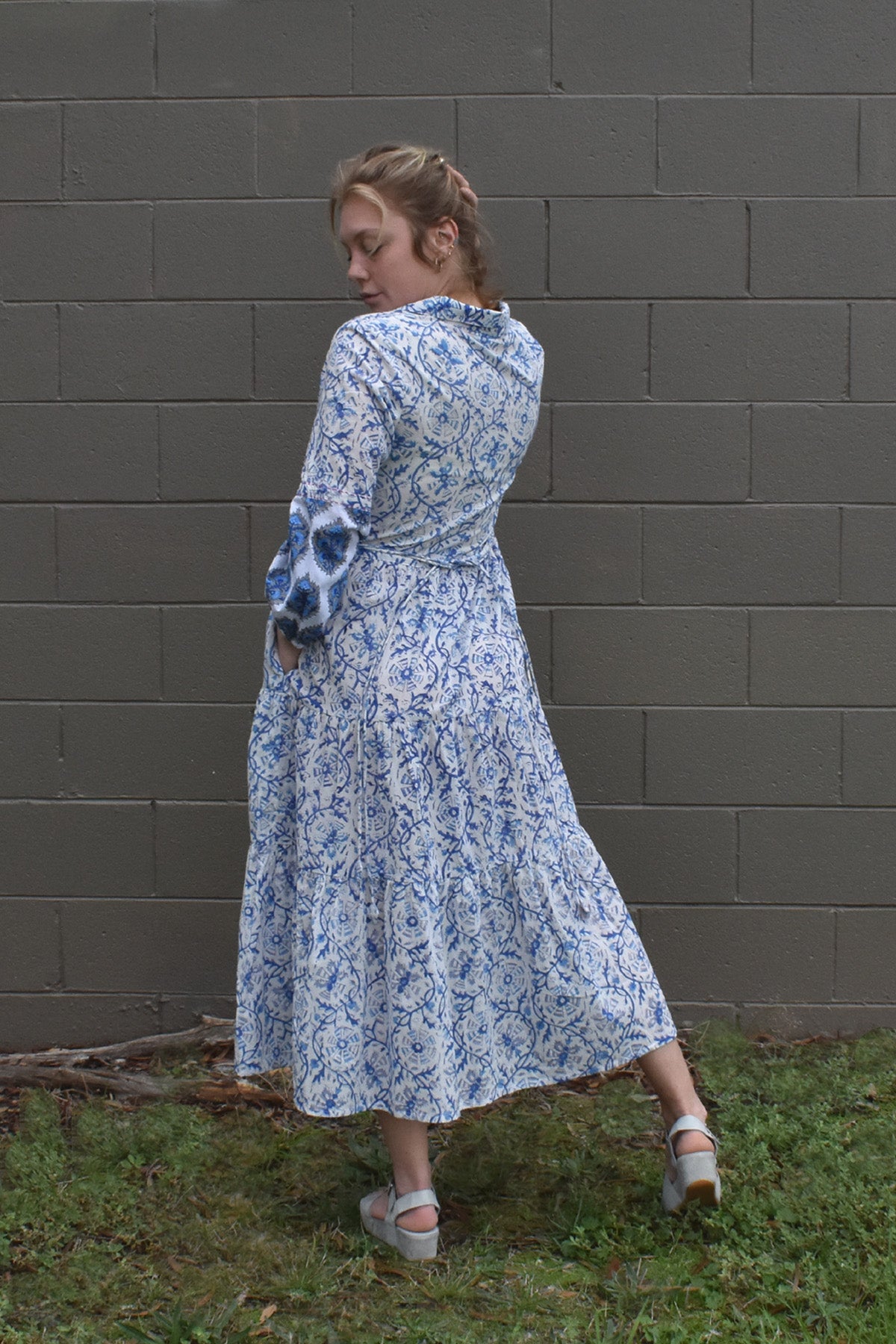 IRIS PRINTED TIERED MAXI DRESS- BACK VIEW CASUAL PIC - zohaonline