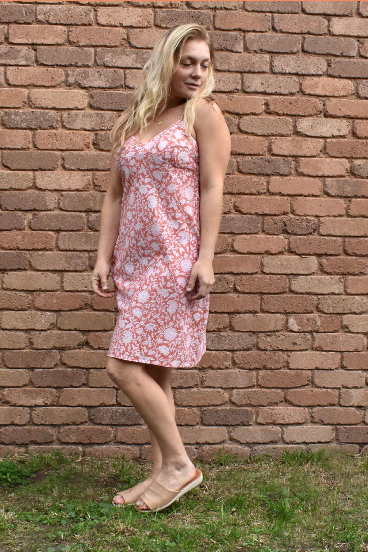 CASUAL LOOK ON MODEL- FAWN PRINTED SLIP DRESS - zohaonline