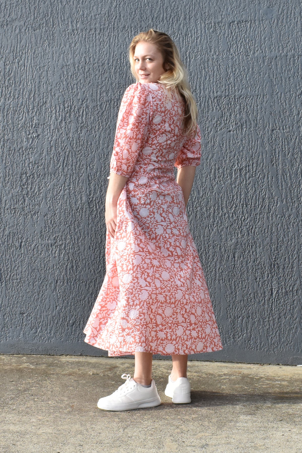 ZEPHYR PRINTED WRAP MAXI DRESS FAWN COLOUR- zohaonline