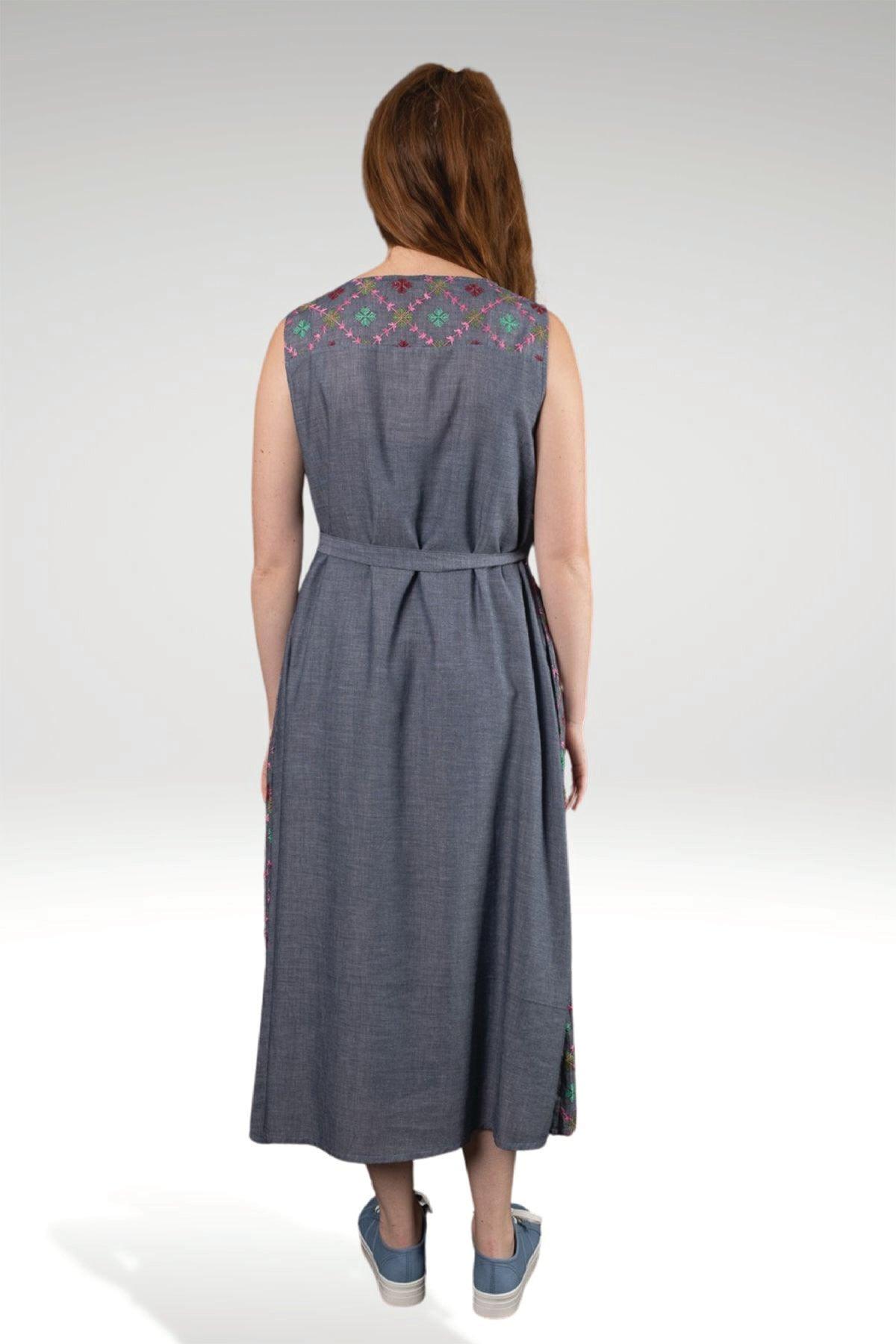 LIANA EMBROIDERED CHAMBRAY DRESS- MULTI EMB - zohaonline