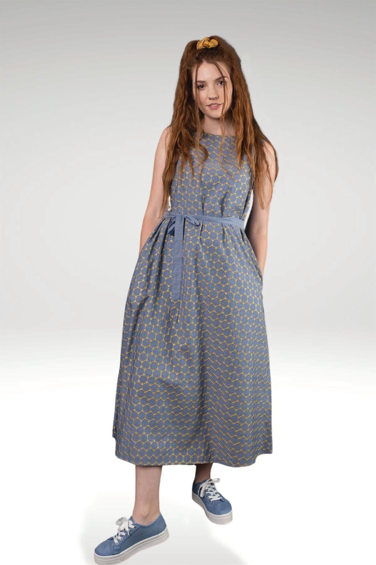 LIANA EMBROIDERED CHAMBRAY DRESS- YELLOW EMB - zohaonline