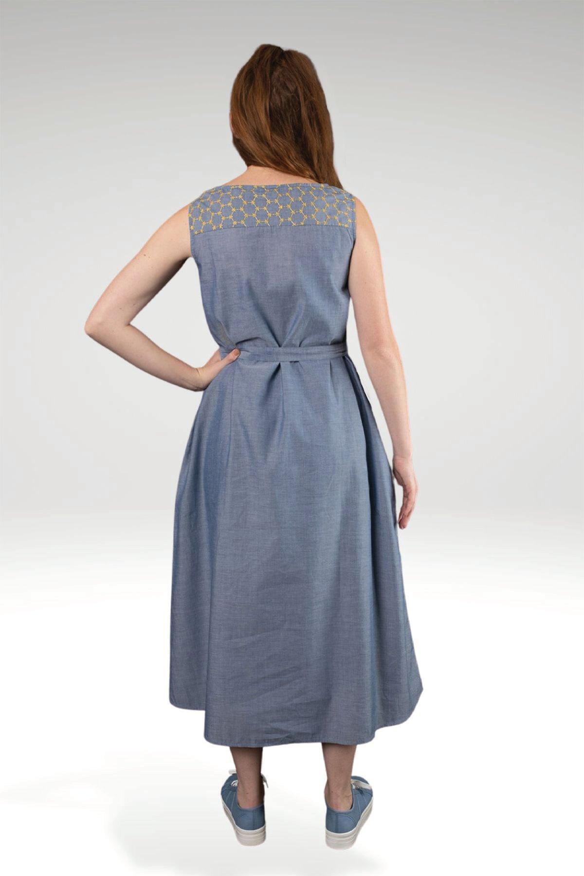 LIANA EMBROIDERED CHAMBRAY DRESS- YELLOW EMB - zohaonline