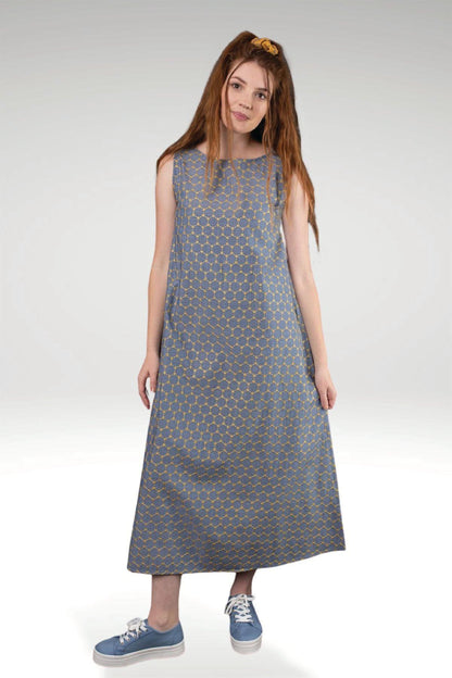 LIANA EMBROIDERED CHAMBRAY DRESS- YELLOW EMB - zohaonline
