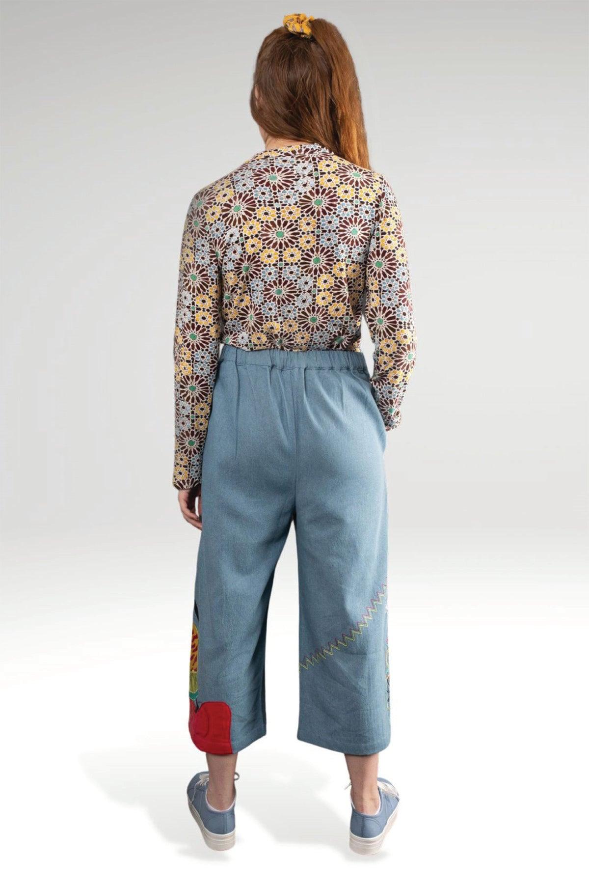 DERORA EMBROIDERED DENIM HIGH WAIST PANTS - zohaonline