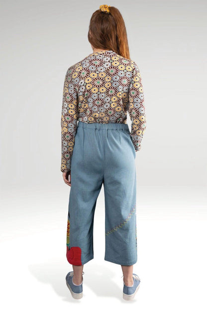 DERORA EMBROIDERED DENIM HIGH WAIST PANTS - zohaonline