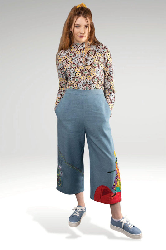 DERORA EMBROIDERED DENIM HIGH WAIST PANTS - zohaonline