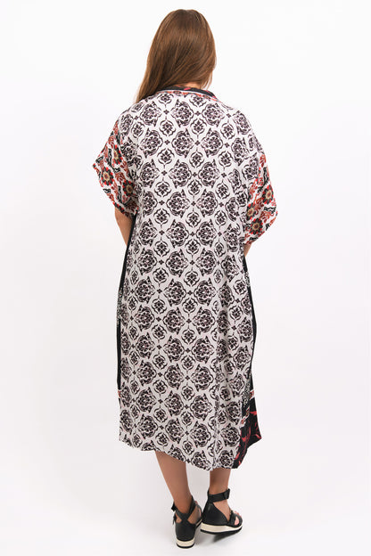 JUANA PRINTED MODAL KIMONO - zohaonline- BACK VIEW SHOWING THE WHITE BASED PRINT