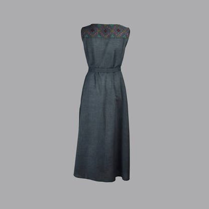 LIANA EMBROIDERED CHAMBRAY DRESS- MULTI EMB - zohaonline