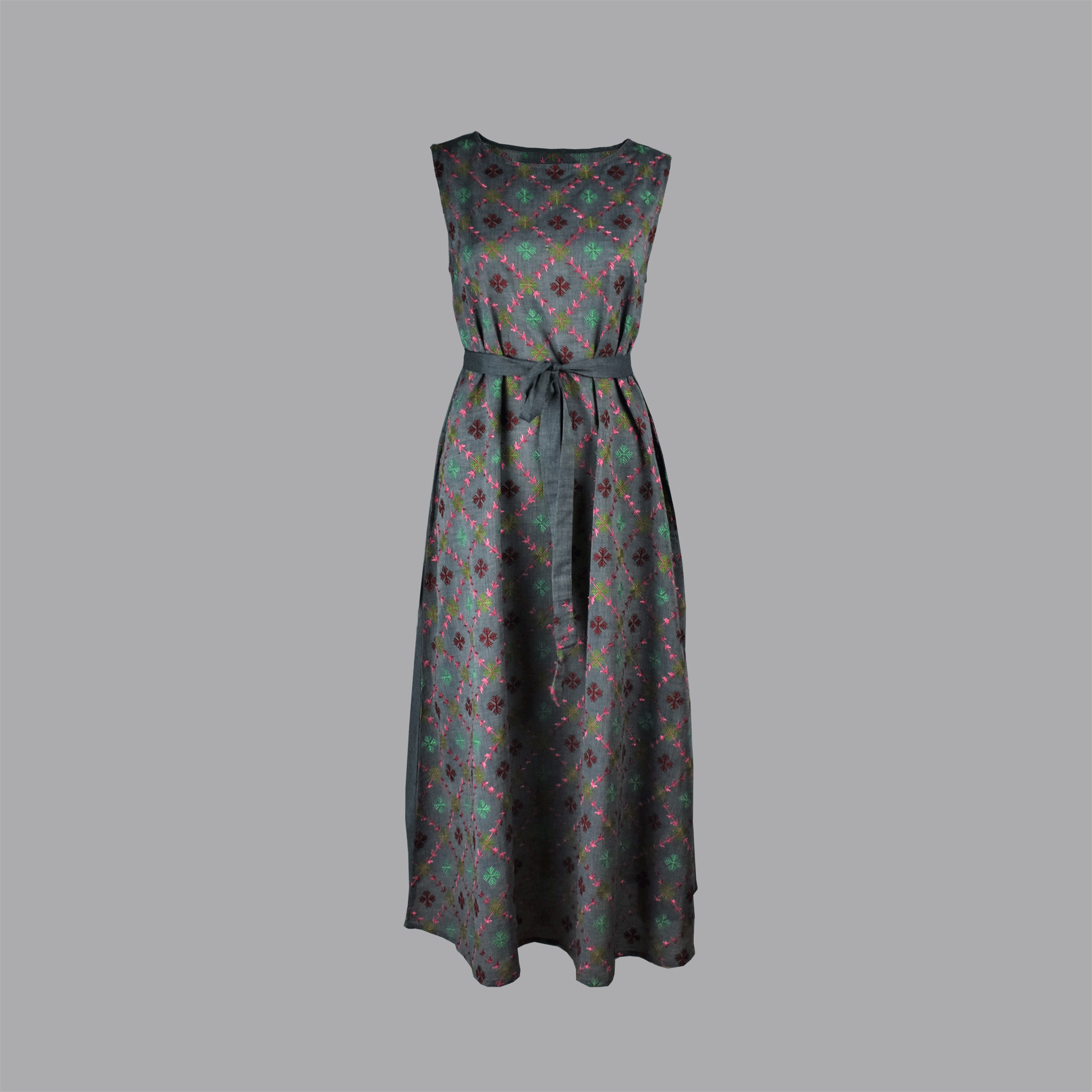 LIANA EMBROIDERED CHAMBRAY DRESS- MULTI EMB - zohaonline