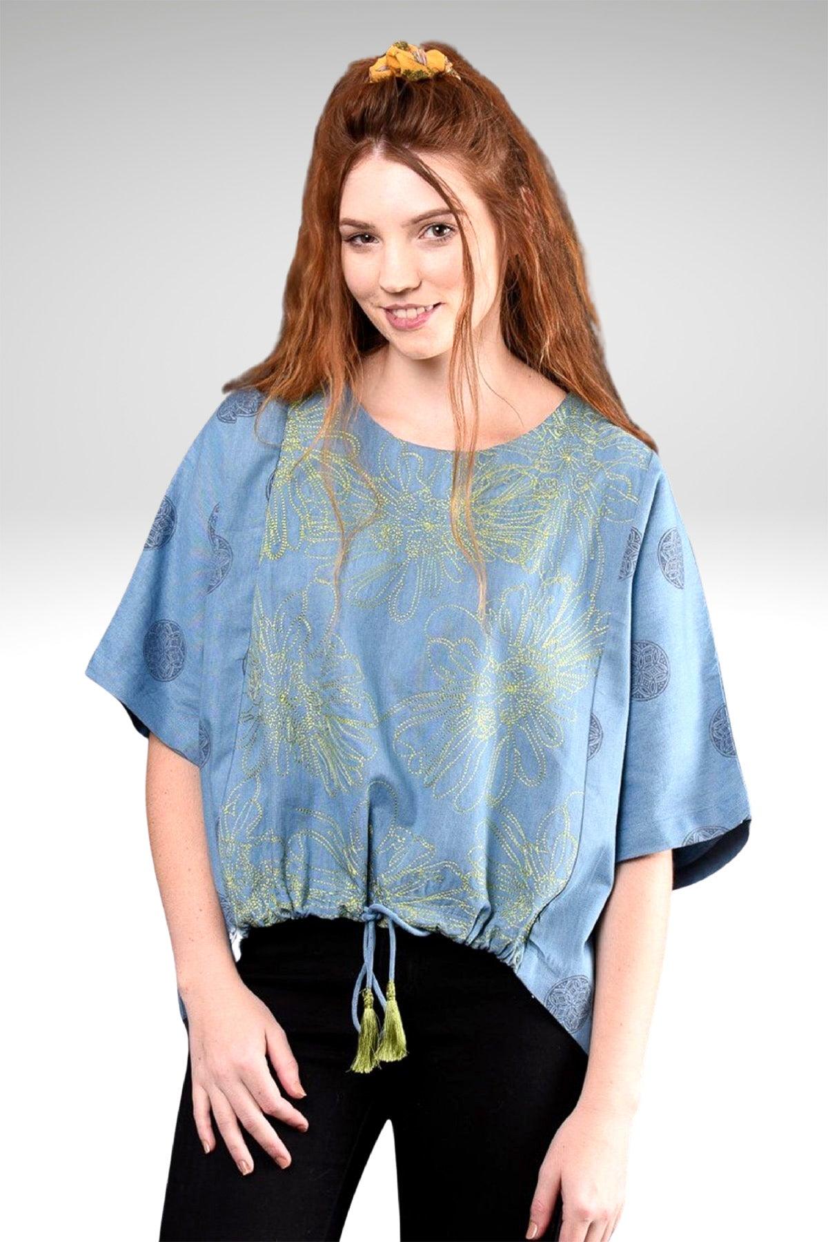 MADISSON EMBROIDERED DENIM TOP - zohaonline