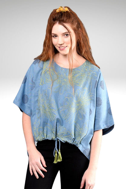 MADISSON EMBROIDERED DENIM TOP - zohaonline
