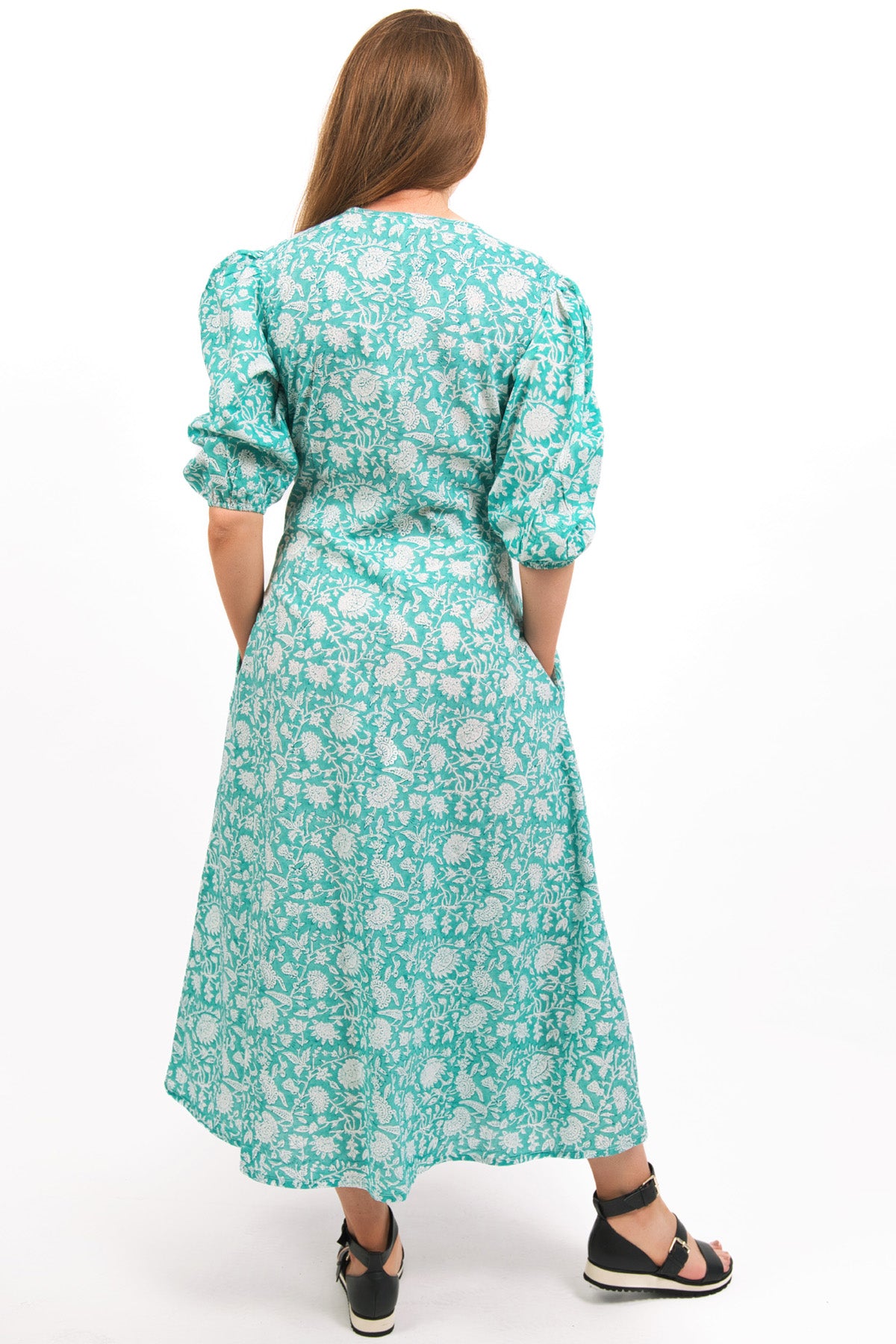 ZEPHYR PRINTED WRAP MAXI DRESS- BACK VIEW ON MODEL- - zohaonline