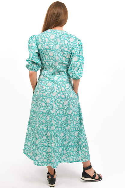 ZEPHYR PRINTED WRAP MAXI DRESS- BACK VIEW ON MODEL- - zohaonline