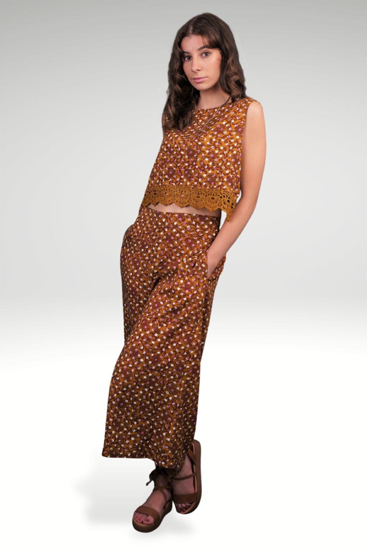 SHAIMA FLORAL POLKA WIDE LEG PANTS - zohaonline