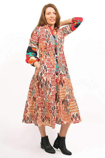 TOZI PRINTED TIERED MAXI DRESS - zohaonline WORN CASUAL STYLE WITH BLACK BOOTS